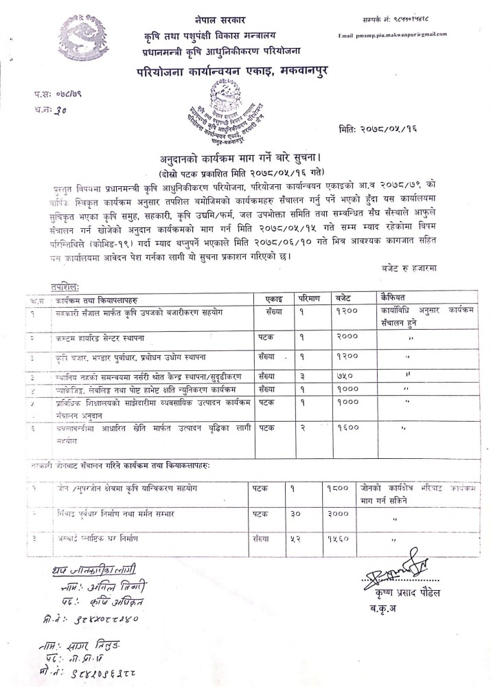 १६ भाद्रमा सार्वजनिक अनुदानका कार्यक्रमहरु ।
